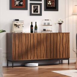 BTM Dark Oak Sideboard with 3 Drawers, Mid-Century Style 150CM in Brown - thumbnail 8