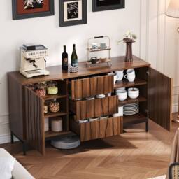 BTM Dark Oak Sideboard with 3 Drawers, Mid-Century Style 150CM in Brown