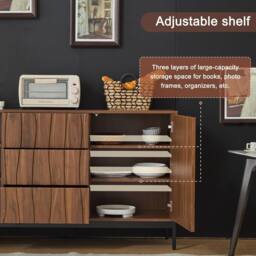 BTM Dark Oak Sideboard with 3 Drawers, Mid-Century Style 150CM in Brown - thumbnail 2