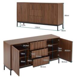 BTM Dark Oak Sideboard with 3 Drawers, Mid-Century Style 150CM in Brown - thumbnail 5