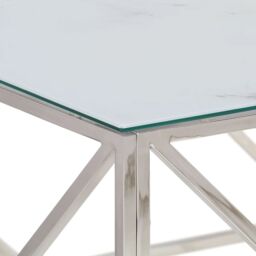 Berkfield Home Coffee Table Silver Stainless Steel & Tempered Glass - thumbnail 5