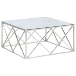 Berkfield Home Coffee Table Silver Stainless Steel & Tempered Glass - thumbnail 2