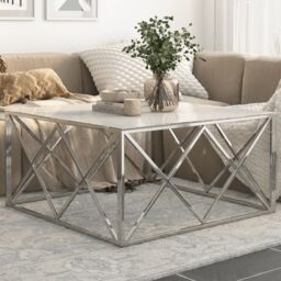 Berkfield Home Coffee Table Silver Stainless Steel & Tempered Glass