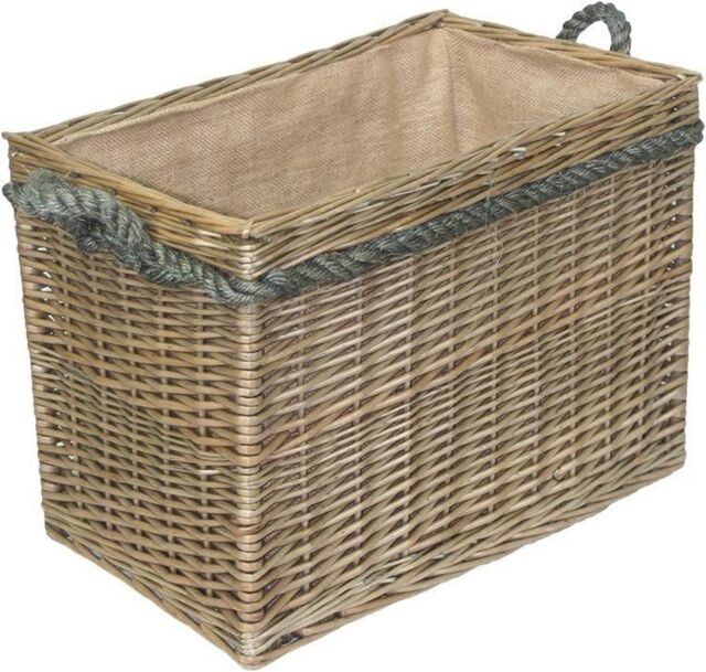 Red Hamper Wicker Rectangular Rope Handled Log Basket in Brown - image 1