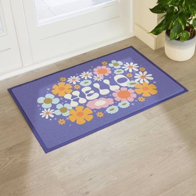 Artsy Mats Elizabeth Olwen Hello Floral Indoor/Outdoor Doormat (90x60cm) in Purple - Size: 60 x 90 cm - image 1