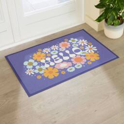 Artsy Mats Elizabeth Olwen Hello Floral Indoor/Outdoor Doormat (90x60cm) in Purple - Size: 60 x 90 cm - thumbnail 1