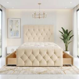"Somnior Ziggy Linen Divan Bed Mattress 4 Draw 54"" Headboard & 22"" Footboard in Beige - Size: King" - thumbnail 5