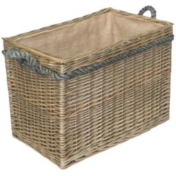 Red Hamper Wicker Rectangular Rope Handled Log Basket in Brown - thumbnail 1