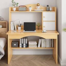 SPETLEK Solid Wood Writing Desk with Storage Shelf in Brown - Size: 0.6m2 - thumbnail 3