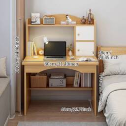 SPETLEK Solid Wood Writing Desk with Storage Shelf in Brown - Size: 0.6m2 - thumbnail 4