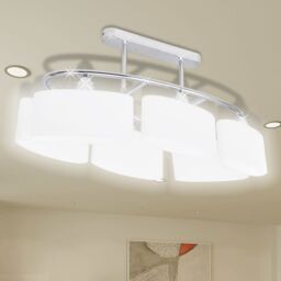 Berkfield Home Ceiling Lamp with Ellipsoid Glass Shades for 6 E14 Bulbs in White
