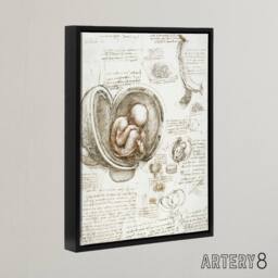 "Artery8 Studies of the Foetus in the Womb da Vinci Black Framed Canvas Art in Beige - Size: W12"" x H16""" - thumbnail 2