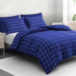 Grace Checkered Duvet Cover Set Premium Microfiber with Zipper Closure in Blue - Size: Single