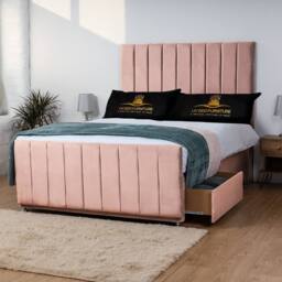 UK Bed Furniture Hampton Divan Bed with 2 Drawers Same Side & 26 Inch headboard in Pink - Size: Double - thumbnail 1