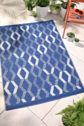Fusion 'Rico' Outdoor Vertical Zig Zags UV Resistant Outdoor Rug in Blue - Size: 170 cm x 120 cm