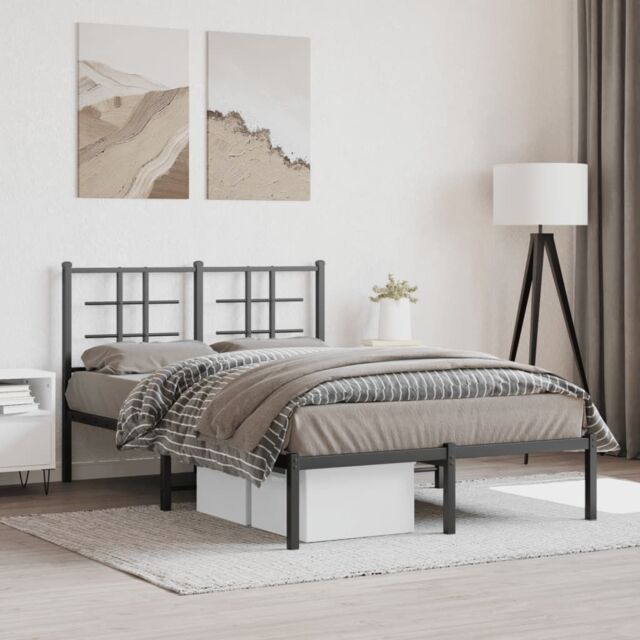 Berkfield Home Metal Bed Frame without Mattress with Headboard Black 120x190cm - Size: 120x190 cm - image 1