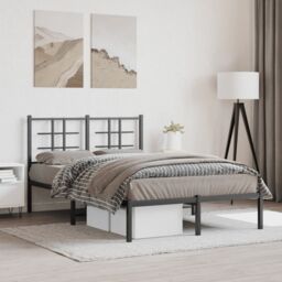 Berkfield Home Metal Bed Frame without Mattress with Headboard Black 120x190cm - Size: 120x190 cm - thumbnail 1