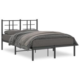 Berkfield Home Metal Bed Frame without Mattress with Headboard Black 120x190cm - Size: 120x190 cm - thumbnail 2