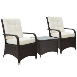 OUTSUNNY Rattan 3PCs Chair Table Bistro Set Patio Set w/ Steel Frame in White - thumbnail 2
