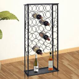 Berkfield Home Wine Rack for 28 Bottles Metal in Black - thumbnail 2