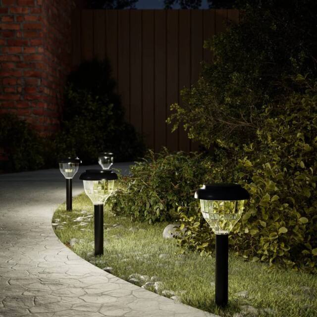 Berkfield Home Solar Pathway Lights with Ground Spikes 4 pcs Warm White & RGB in Black - image 1