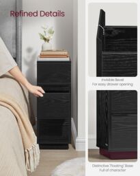 VASAGLE Set of 2 Slim Narrow Bedside Tables Drawers Open Compartment in Black - thumbnail 5