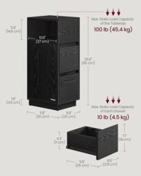 VASAGLE Set of 2 Slim Narrow Bedside Tables Drawers Open Compartment in Black - thumbnail 2