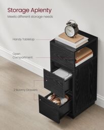 VASAGLE Set of 2 Slim Narrow Bedside Tables Drawers Open Compartment in Black - thumbnail 4