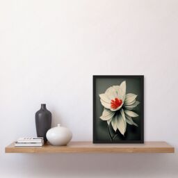 Artery8 Realistic Greyscale Macro Flower Floral Bloom with Orange Red Stamen Artwork Framed Wall Art Print A4 in Black - thumbnail 2