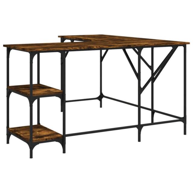 Berkfield Home Desk Smoked Oak 139x139x75 cm Engineered Wood in Brown - Size: 139 x 139 x 75 cm - image 1