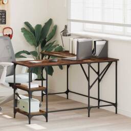 Berkfield Home Desk Smoked Oak 139x139x75 cm Engineered Wood in Brown - Size: 139 x 139 x 75 cm - thumbnail 2