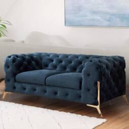 Stratus Interiors Italian Chesterfield Sofa Plush Velvet UK Manufactured in Blue - Size: 2 Seater - thumbnail 2