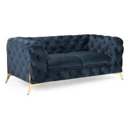 Stratus Interiors Italian Chesterfield Sofa Plush Velvet UK Manufactured in Blue - Size: 2 Seater