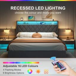 Matteo King Size Grey Linen Ottoman Bed - Button Tufted, LED & USB Charging - thumbnail 5