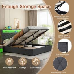 Matteo King Size Grey Linen Ottoman Bed - Button Tufted, LED & USB Charging - thumbnail 7