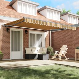 Berkfield Home Manual Retractable Awning Multicolour Stripe 400x300 cm in Yellow - thumbnail 3