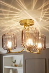 ValueLights Amelie 3 Way Ribbed Glass Gold Ceiling Pendant Light with LED Bulbs - thumbnail 2
