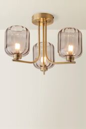 ValueLights Amelie 3 Way Ribbed Glass Gold Ceiling Pendant Light with LED Bulbs - thumbnail 3