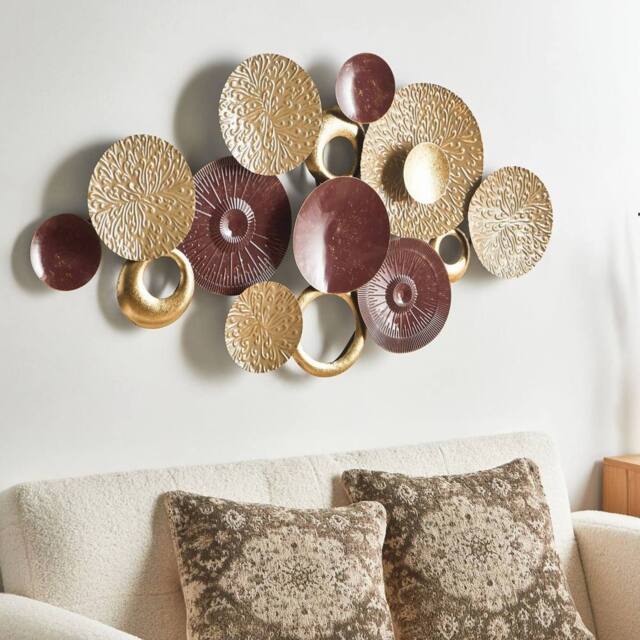 Wyld and Coco Geometric Iron Wall Sculpture Gold Brown Large Horizontal Modern - image 1