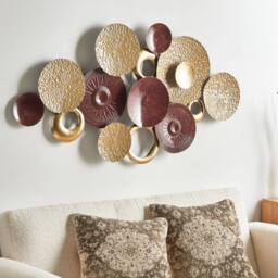 Wyld and Coco Geometric Iron Wall Sculpture Gold Brown Large Horizontal Modern - thumbnail 1