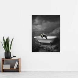 "Artery8 Bumblebee Riverbank Bathtub Black White Surreal Wall Art Print in Grey - Size: W12"" x H16""" - thumbnail 4