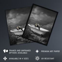 "Artery8 Bumblebee Riverbank Bathtub Black White Surreal Wall Art Print in Grey - Size: W12"" x H16""" - thumbnail 2