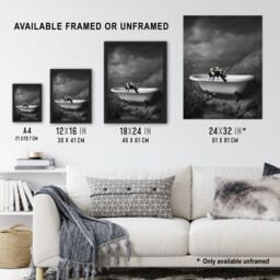 "Artery8 Bumblebee Riverbank Bathtub Black White Surreal Wall Art Print in Grey - Size: W12"" x H16""" - thumbnail 3