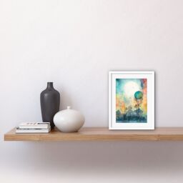 Artery8 Wall Art Print Winter Forest Landscape Dreamland Partial Sun Eclipse & Snowfall over Trees Modern Watercolour Artwork Framed 9X7 Inch - thumbnail 2
