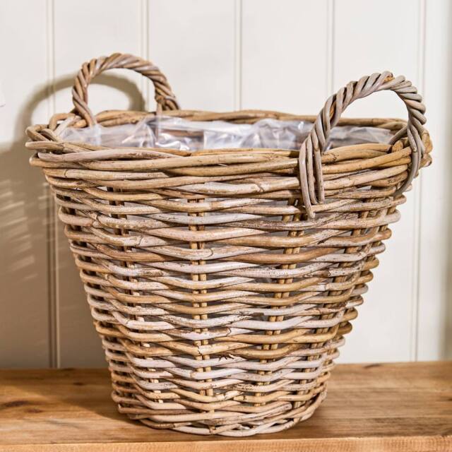 Dibor Traditional Wicker Round Medium Lined Basket with Handles H36xDia37cm in Natural - image 1