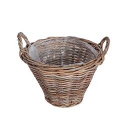 Dibor Traditional Wicker Round Medium Lined Basket with Handles H36xDia37cm in Natural - thumbnail 2