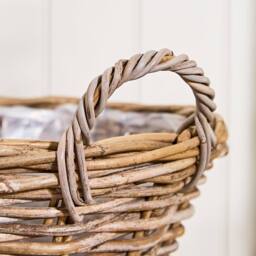 Dibor Traditional Wicker Round Medium Lined Basket with Handles H36xDia37cm in Natural - thumbnail 4