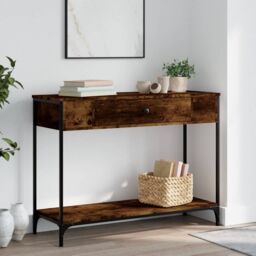 Berkfield Home Console Table Smoked Oak 100x34.5x75 cm Engineered Wood in Brown - thumbnail 1
