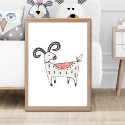 ARTZE Cute Mountain Goat Scandi Animal Framed Print SIZE: A4 with Oak Frame in Beige - thumbnail 2