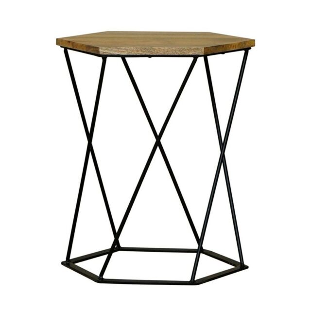 Jaipur Furniture Ltd Ravi Hexagnol Lamp Table with Iron base - Mango Wood/Iron - L41 x W36 x H48 cm - Mango Light Finish in Brown - image 1